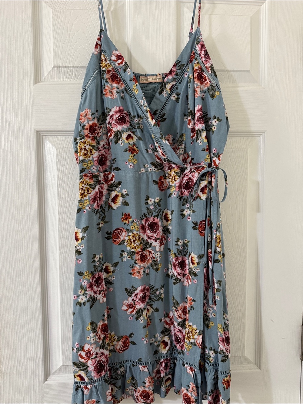 Boho Floral Wrap Sundress in Dusty Blue